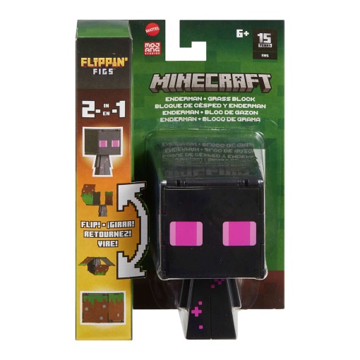 MINECRAFT Flippin' Figs 2 em 1 lobo Enderman + bloco de relva Mattel HTL43/HTL53