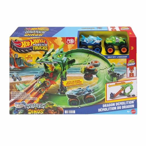 HOT WHEELS Monster Trucks pista Dragon Demolition Shraks vs. Dinos Mattel JFR06