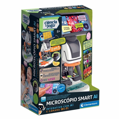 Microscópio smart com inteligência artificial CLEMENTONI Ciência & Jogo