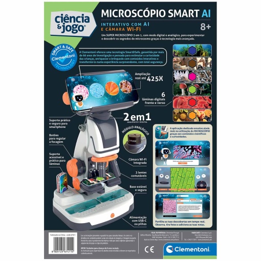Microscópio smart com inteligência artificial CLEMENTONI Ciência & Jogo