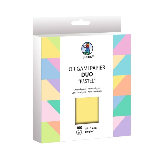 Papel origami URSUS Duo pastel 10 cores 15x15cm 80g 100 folhas