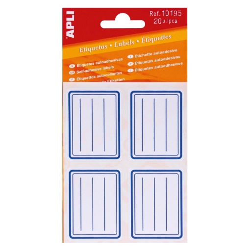 Etiquetas adesivas 50x38mm APLI branco com linhas azul 5 folhas (20 unidades)