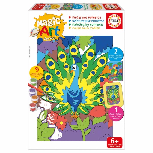 Pintar por números - Pavão e papagaio 6+ Magic Art Number EDUCA