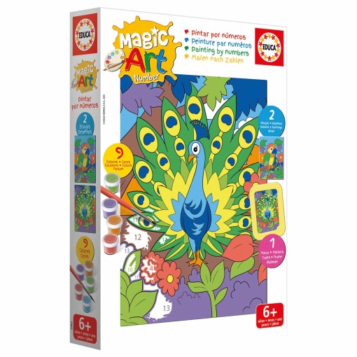 Pintar por números - Pavão e papagaio 6+ Magic Art Number EDUCA