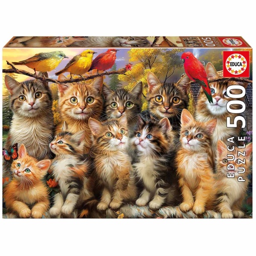 Puzzle EDUCA 500 peças gatinhos e pássaros