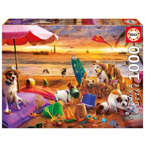 Puzzle EDUCA 1000 peças cães a brincar na praia