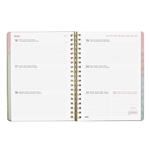 Agenda semanal 176x250mm 2026 espiral FINOCAM Optimal Emma com elástico