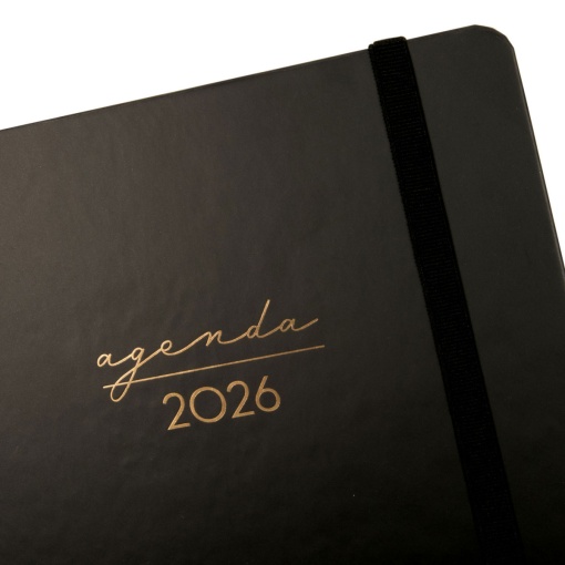 Agenda semanal A5 2025 espiral FINOCAM Alma preta com elástico
