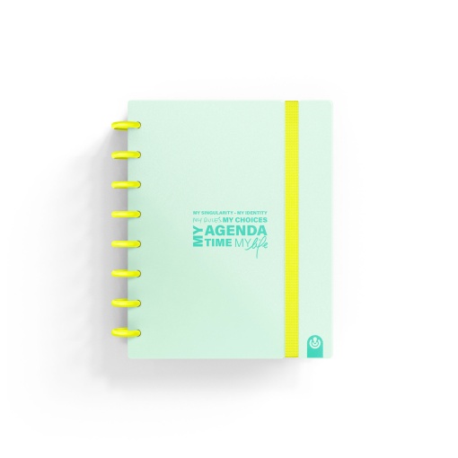 Agenda semanal A5 sem datas INGENIOX My Life com elástico néon menta pastel