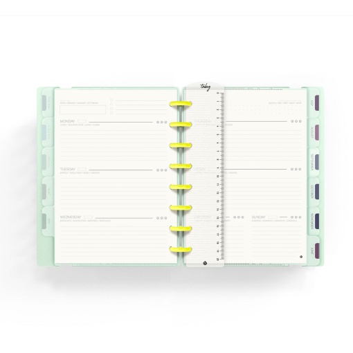 Agenda semanal A5 sem datas INGENIOX My Life com elástico néon menta pastel