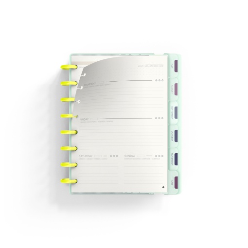 Agenda semanal A5 sem datas INGENIOX My Life com elástico néon menta pastel