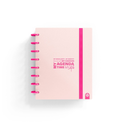 Agenda semanal A5 sem datas INGENIOX My Life com elástico néon rosa pastel