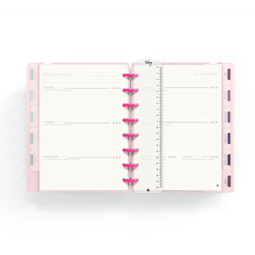 Agenda semanal A5 sem datas INGENIOX My Life com elástico néon rosa pastel