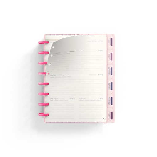 Agenda semanal A5 sem datas INGENIOX My Life com elástico néon rosa pastel