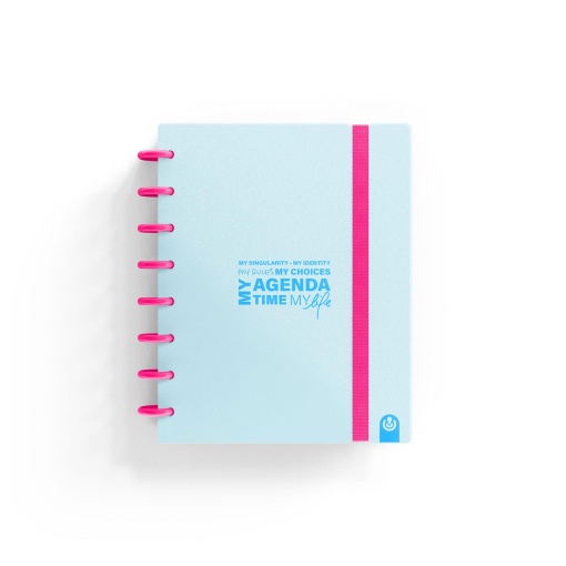 Agenda semanal A5 sem datas INGENIOX My Life com elástico néon azul pastel