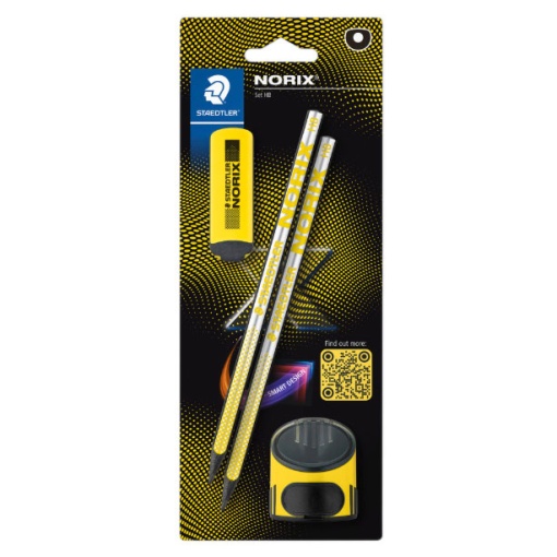 Conjunto 2 lápis + afia + borracha STAEDTLER Noris HB nº 2 amarelo