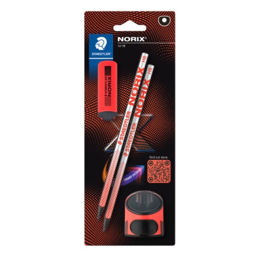 Conjunto 2 lápis + afia + borracha STAEDTLER Noris HB nº 2 vermelho