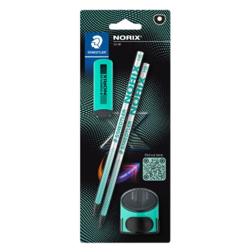 Conjunto 2 lápis + afia + borracha STAEDTLER Noris HB nº 2 azul