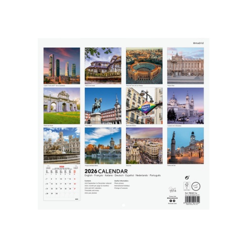 Calendário de parede 2026 FINOCAM 30x30cm Madrid 781225726