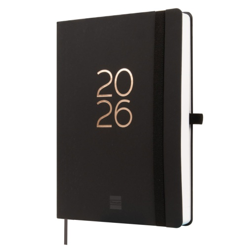 Agenda diária A5 2026 FINOCAM Capri preta com elástico