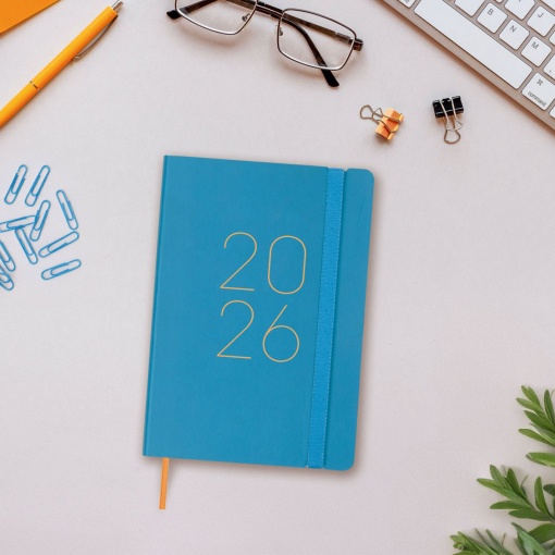 Agenda semanal A6 2026 FINOCAM Lisa azul com elástico