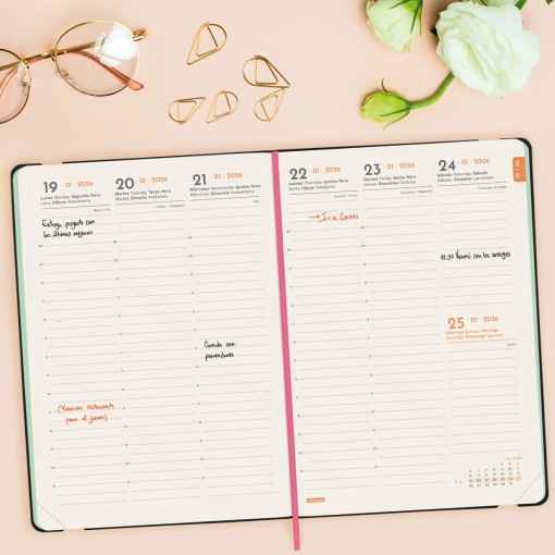 Agenda semanal A5 2026 FINOCAM Joy Bloom com elástico