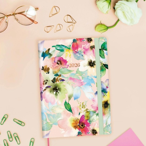 Agenda diária A5 2026 FINOCAM Joy Bloom com elástico