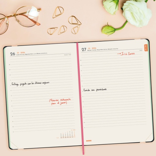 Agenda diária A5 2026 FINOCAM Joy Bloom com elástico