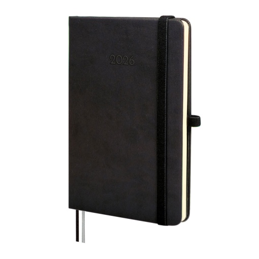 Agenda semanal A6 2026 FINOCAM Textura preto com elástico