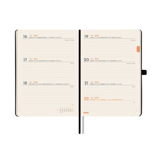 Agenda semanal A6 2026 FINOCAM Textura preto com elástico