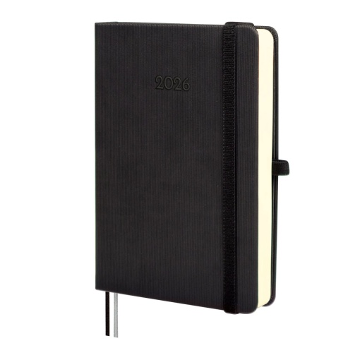 Agenda diária A6 2026 FINOCAM Textura preto com elástico