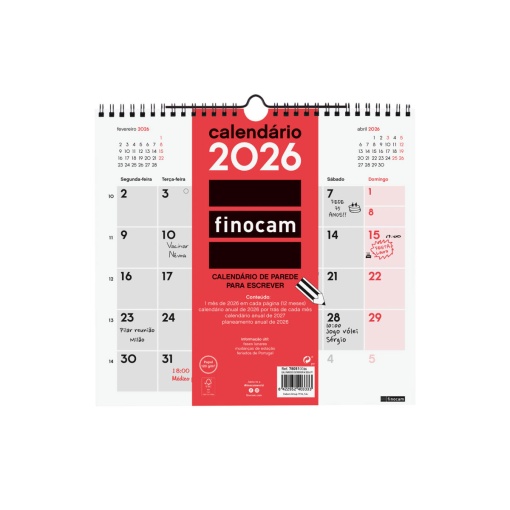 Calendário de parede 2026 FINOCAM 26,5x24,5cm 780510026