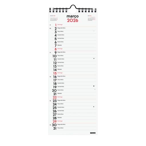 Calendário de parede 2026 FINOCAM 13x33cm 781860026