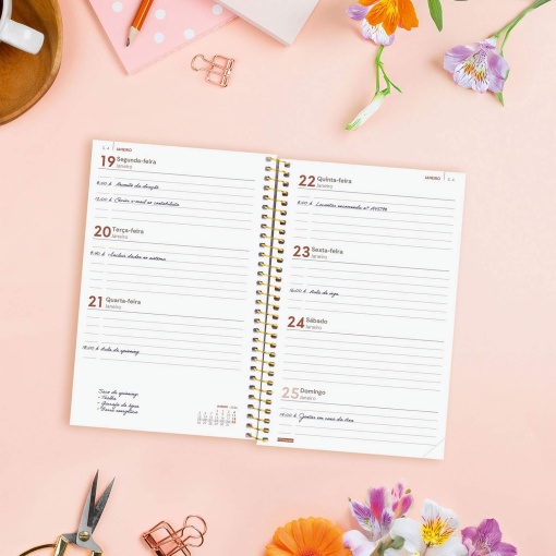 Agenda semanal A6 2026 espiral FINOCAM Beta Flora com elástico