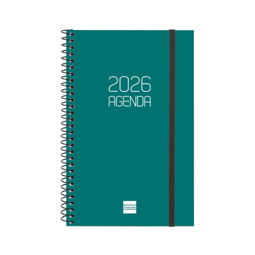 Agenda semanal A6 2026 espiral FINOCAM Beta verde com elástico