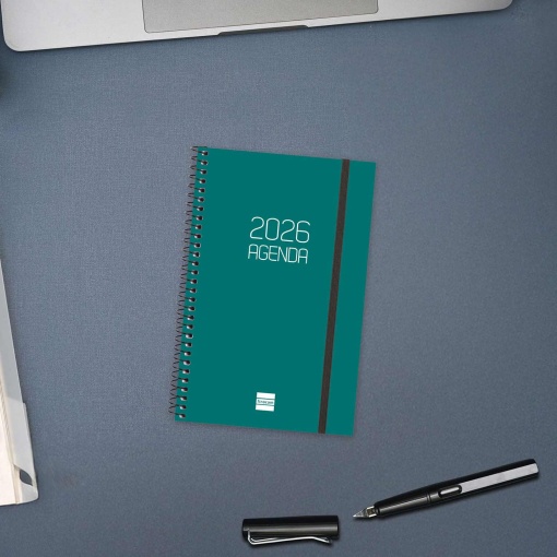 Agenda semanal A6 2026 espiral FINOCAM Beta verde com elástico