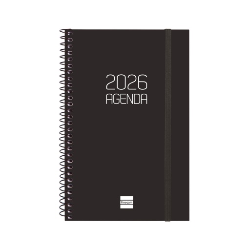 Agenda semanal A6 2026 espiral FINOCAM Beta preto com elástico
