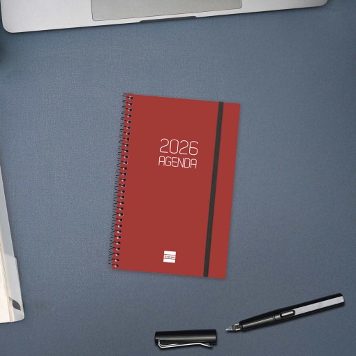 Agenda semanal A6 2026 espiral FINOCAM Beta vermelho com elástico