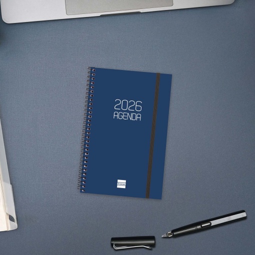 Agenda semanal A6 2026 espiral FINOCAM Beta azul com elástico