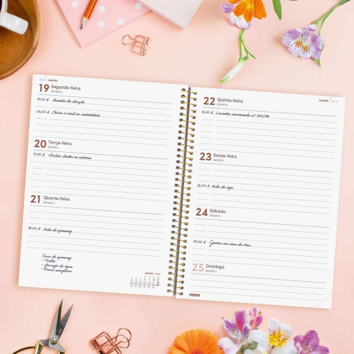 Agenda semanal A5 2026 espiral FINOCAM Beta Flora com elástico