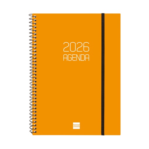 Agenda semanal A5 2026 espiral FINOCAM Beta laranja com elástico