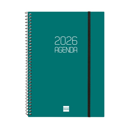 Agenda semanal A5 2026 espiral FINOCAM Beta verde com elástico