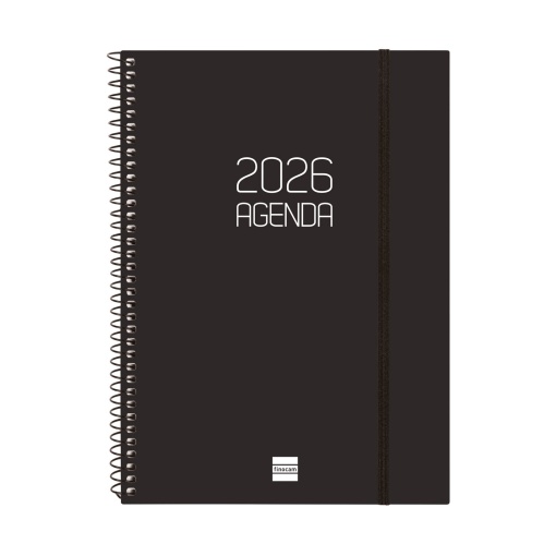 Agenda semanal A5 2026 espiral FINOCAM Beta preto com elástico