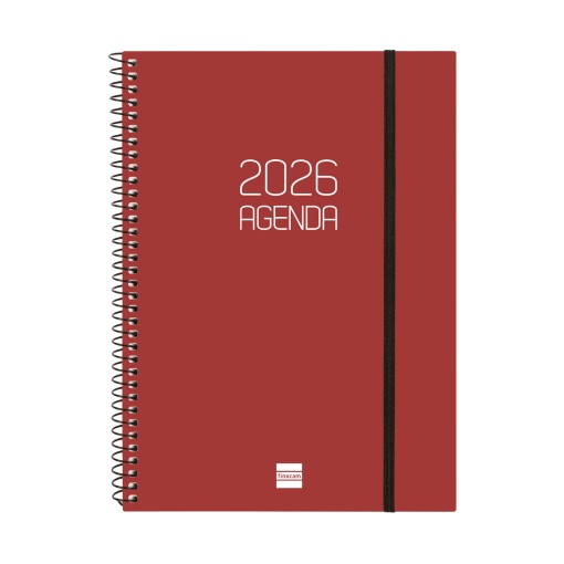 Agenda semanal A5 2026 espiral FINOCAM Beta vermelho com elástico