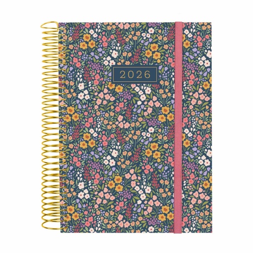 Agenda diária A5 2026 espiral FINOCAM Beta Flora com elástico