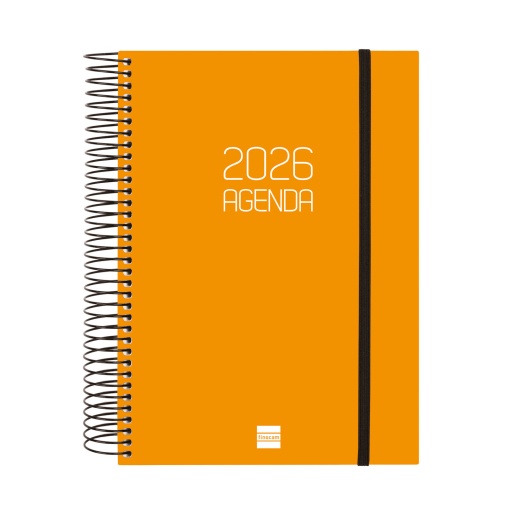 Agenda diária A5 2026 espiral FINOCAM Beta laranja com elástico