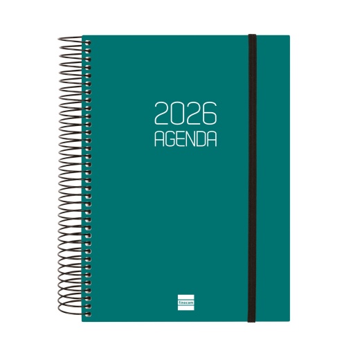 Agenda diária A5 2026 espiral FINOCAM Beta verde com elástico