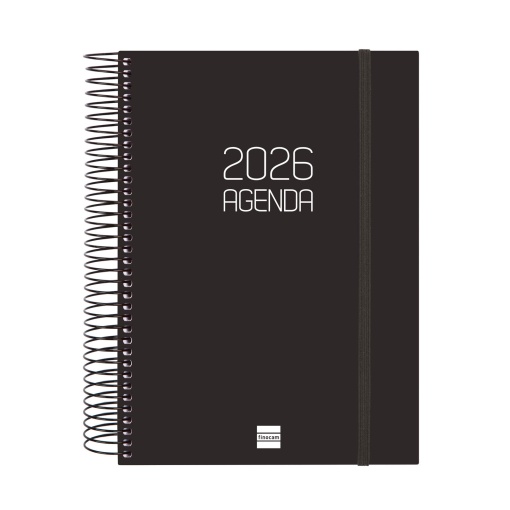 Agenda diária A5 2026 espiral FINOCAM Beta preta com elástico