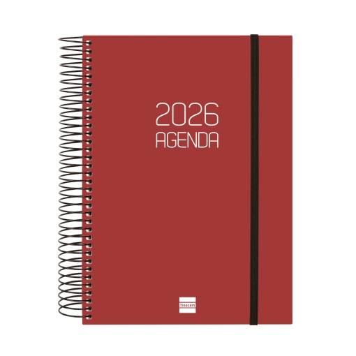 Agenda diária A5 2026 espiral FINOCAM Beta vermelha com elástico