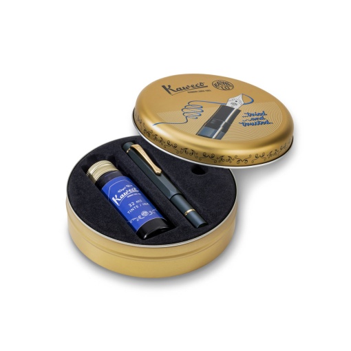 Caneta de aparo KAWECO Piston Sport azul marinho/dourado M starter kit